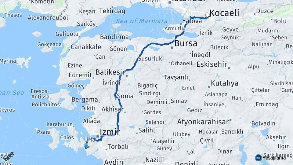 İzmir Seferihisar Kocaeli Arası Kaç Km - Yol Haritası