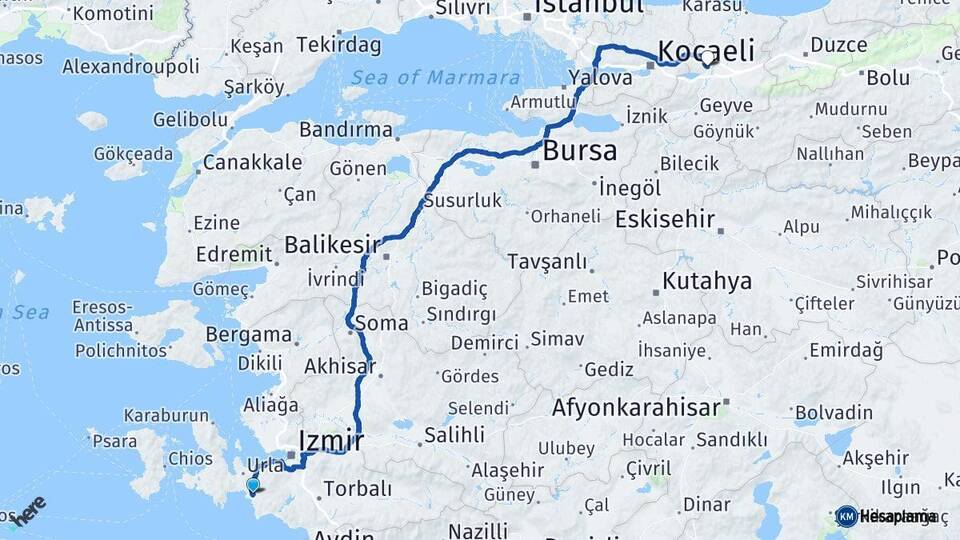 İzmir Seferihisar Sakarya Arası Kaç Km - Yol Haritası