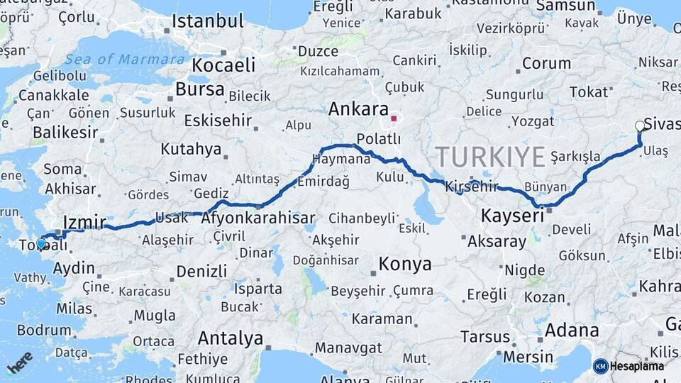 İzmir Seferihisar Sivas Arası Kaç Km - Yol Haritası