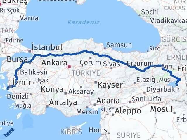 İzmir Seferihisar Van Arası Kaç Km - Yol Haritası
