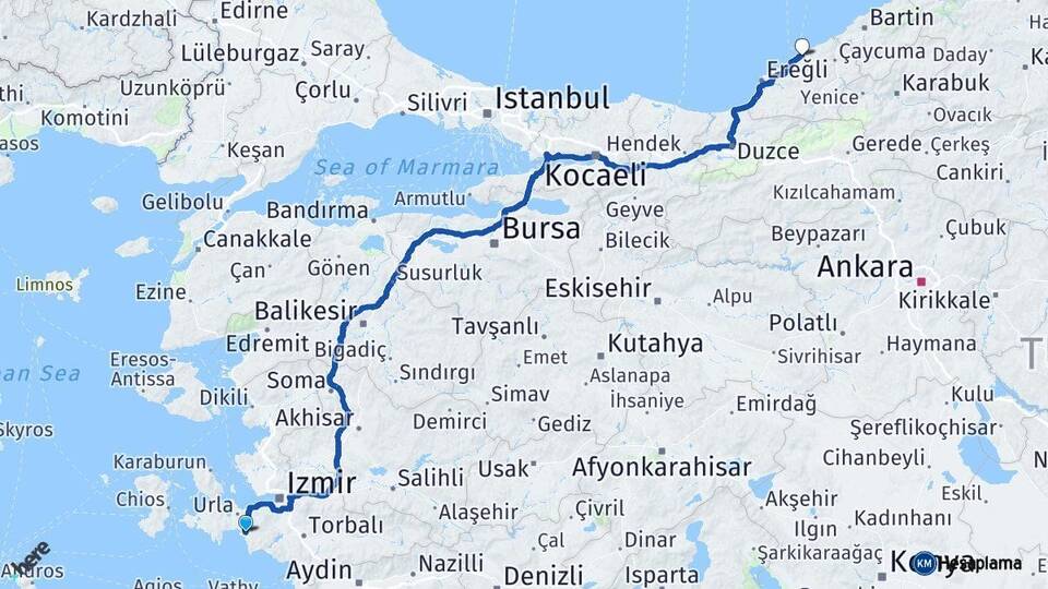İzmir Seferihisar Zonguldak Arası Kaç Km - Yol Haritası