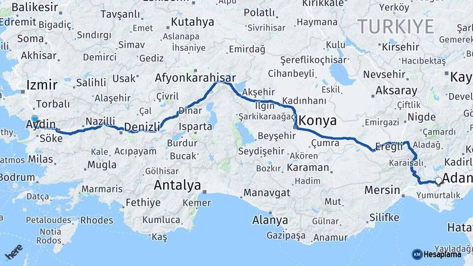 İzmir Selçuk Adana Arası Kaç Km - Yol Haritası
