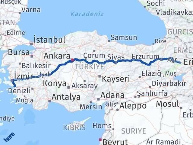 İzmir Selçuk Ağrı Arası Kaç Km - Yol Haritası