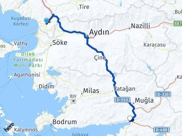 İzmir Selçuk Akyaka Ula Muğla Arası Kaç Km - Yol Haritası