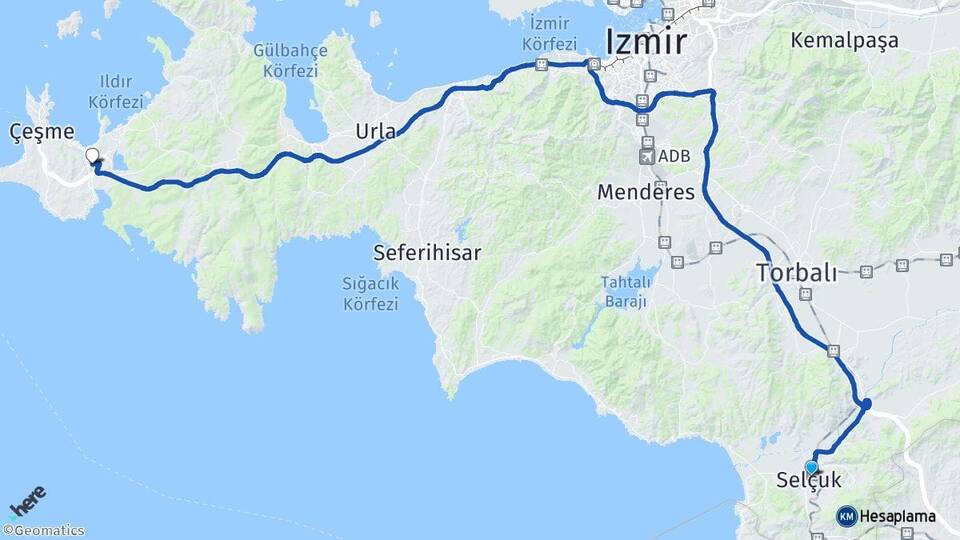 İzmir Selçuk Alaçatı Çeşme Arası Kaç Km - Yol Haritası