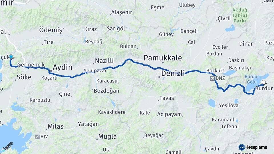 İzmir Selçuk Burdur Arası Kaç Km - Yol Haritası