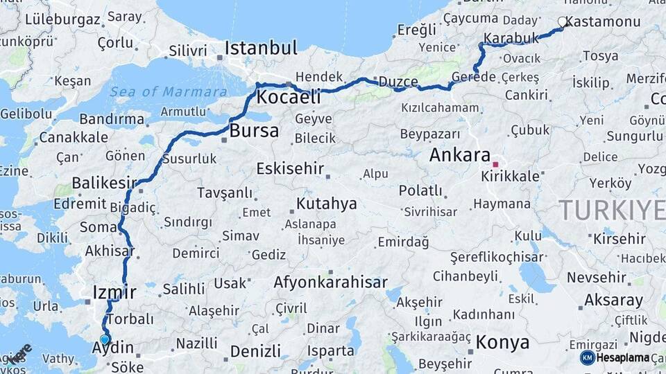 İzmir Selçuk Kastamonu Arası Kaç Km - Yol Haritası