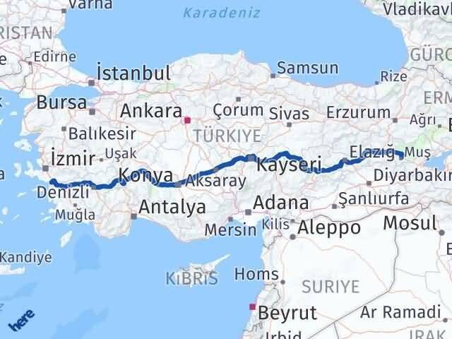 İzmir Selçuk Muş Arası Kaç Km - Yol Haritası