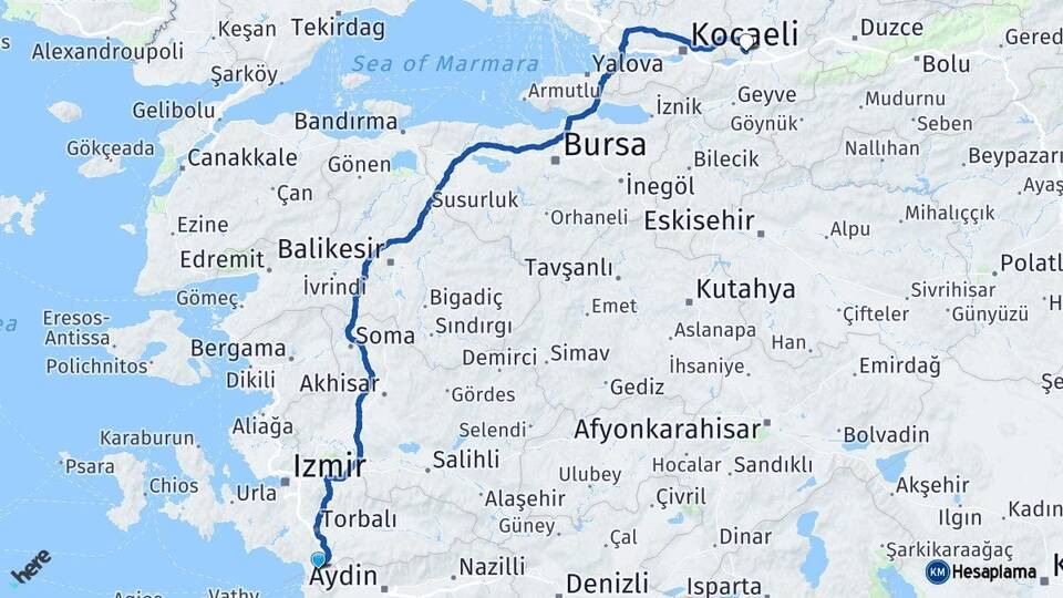 İzmir Selçuk Sakarya Arası Kaç Km - Yol Haritası