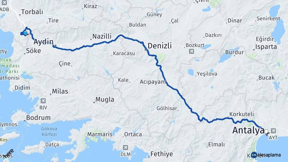 İzmir Selçuk Şirince Antalya Arası Kaç Km - Yol Haritası