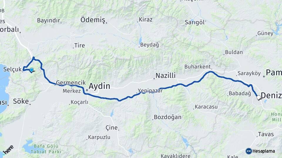 İzmir Selçuk Şirince Denizli Arası Kaç Km - Yol Haritası