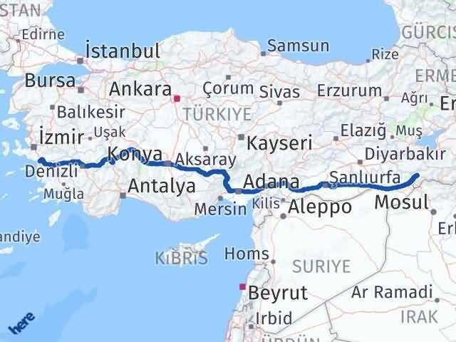 İzmir Selçuk Şırnak Arası Kaç Km - Yol Haritası