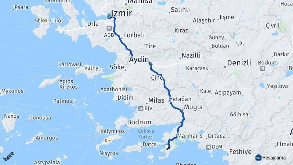 İzmir Selimiye Marmaris Muğla Arası Kaç Km - Yol Haritası