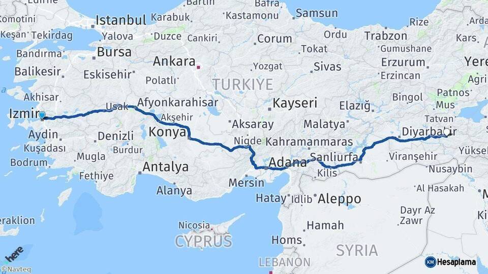 İzmir Siirt Arası Kaç Km - Yol Haritası