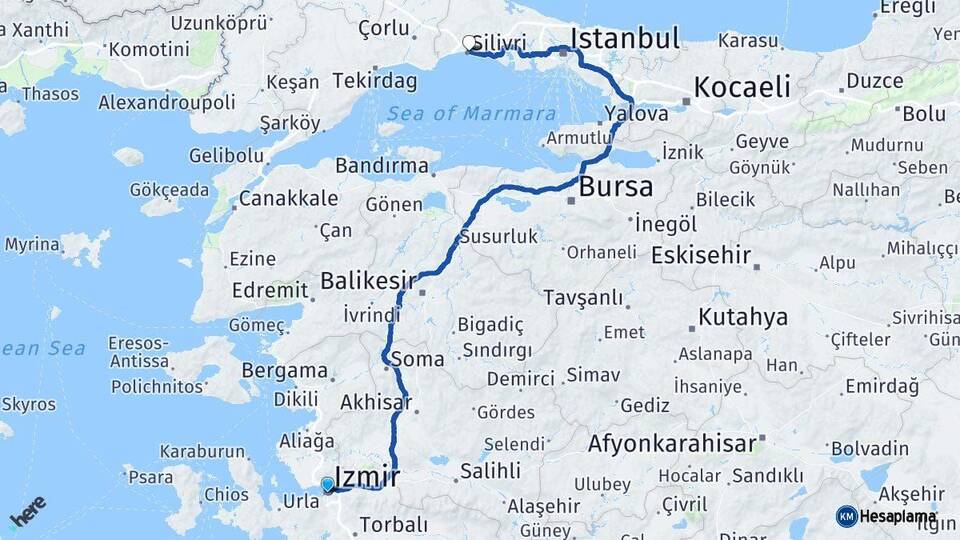 İzmir Silivri İstanbul Arası Kaç Km - Yol Haritası