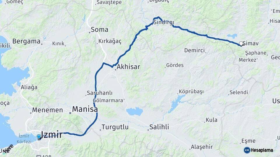İzmir Simav Kütahya Arası Kaç Km - Yol Haritası