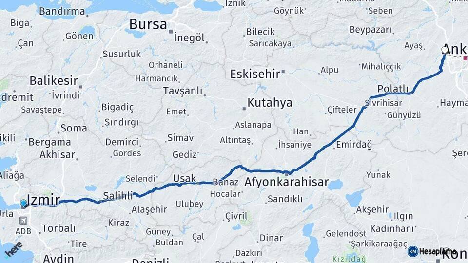 İzmir Sincan Ankara Arası Kaç Km - Yol Haritası