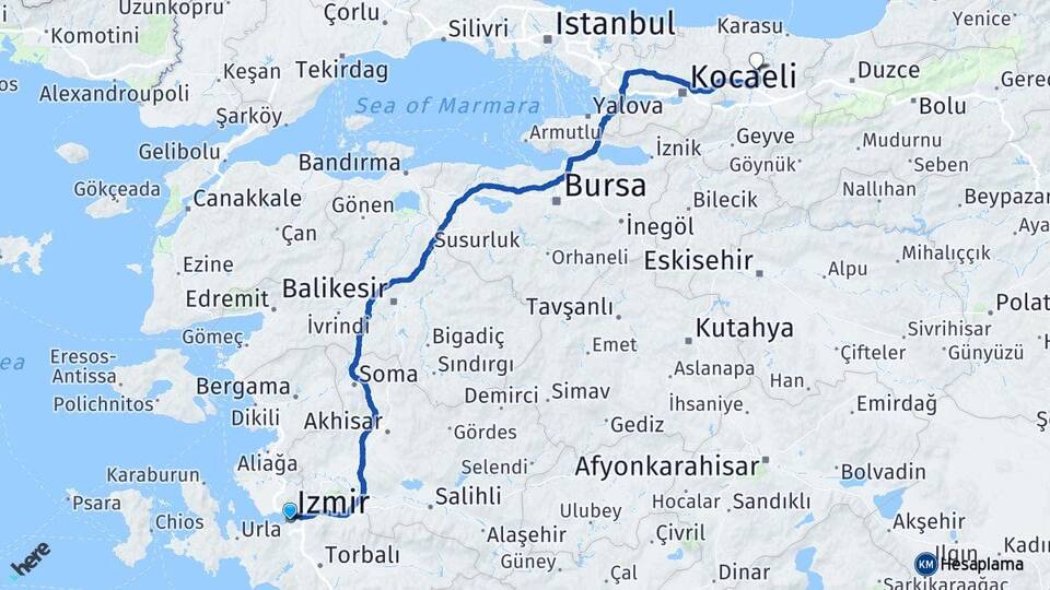 İzmir Söğütlü Sakarya Arası Kaç Km - Yol Haritası