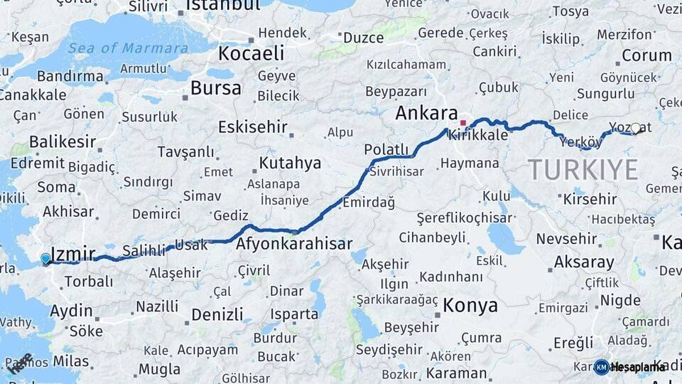 İzmir Sorgun Yozgat Arası Kaç Km - Yol Haritası
