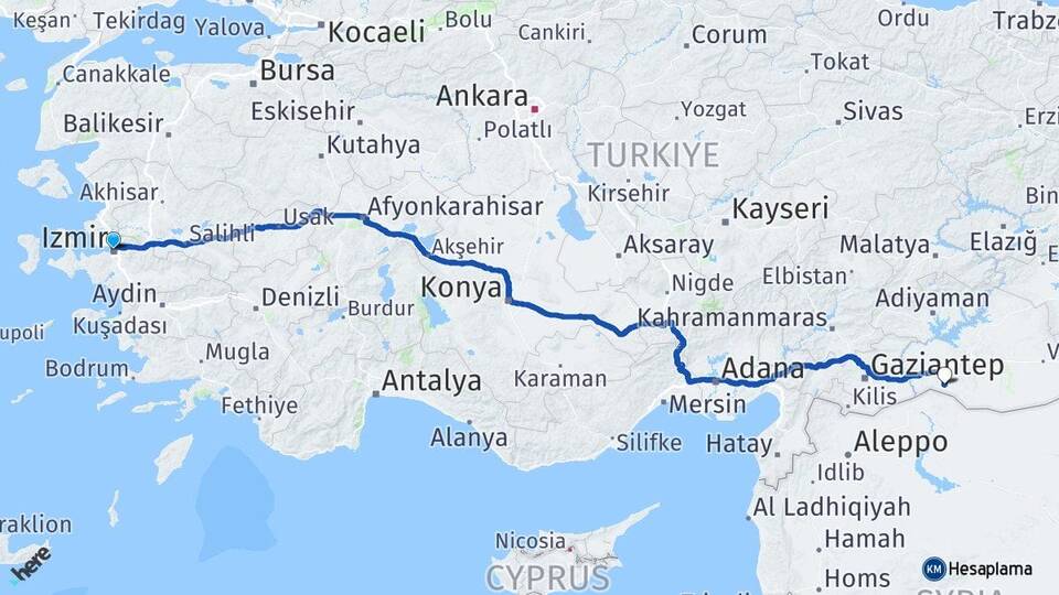 İzmir Suruç Şanlıurfa Arası Kaç Km - Yol Haritası
