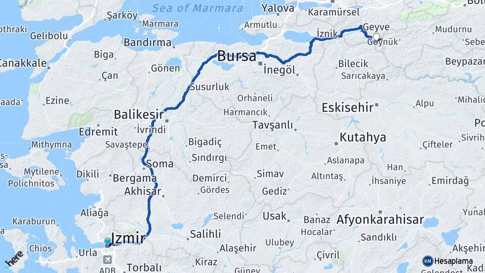 İzmir Taraklı Sakarya Arası Kaç Km - Yol Haritası