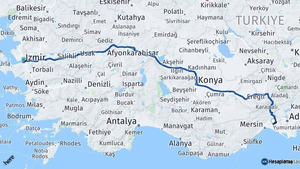 İzmir Tarsus Mersin Arası Kaç Km - Yol Haritası