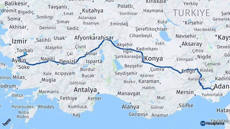 İzmir Tire Adana Arası Kaç Km - Yol Haritası