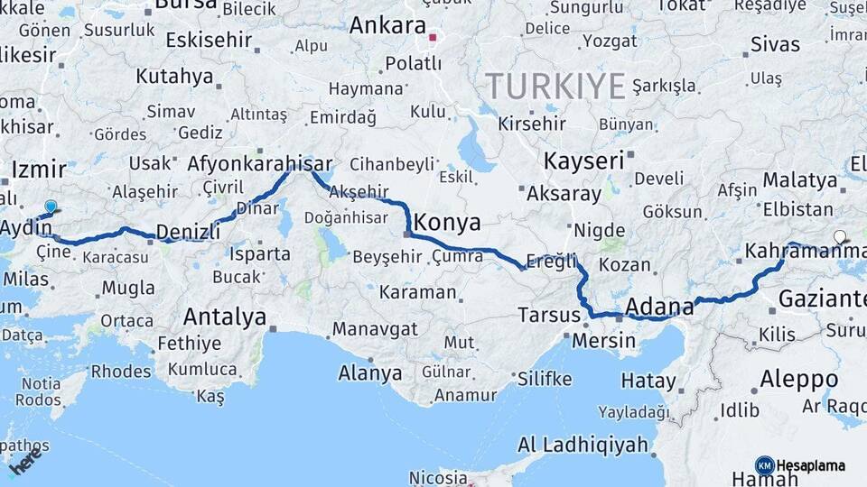 İzmir Tire Adıyaman Arası Kaç Km - Yol Haritası