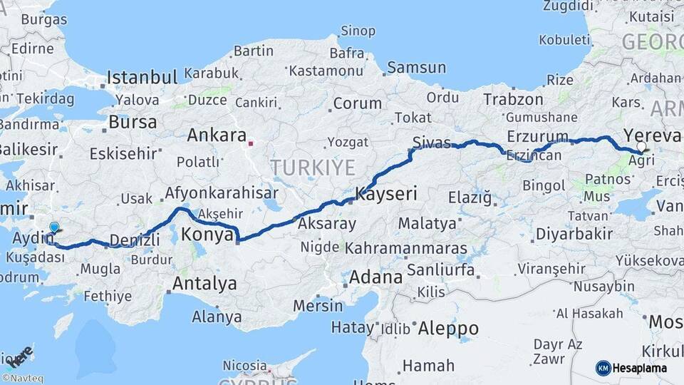 İzmir Tire Ağrı Arası Kaç Km - Yol Haritası