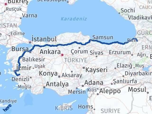 İzmir Tire Artvin Arası Kaç Km - Yol Haritası