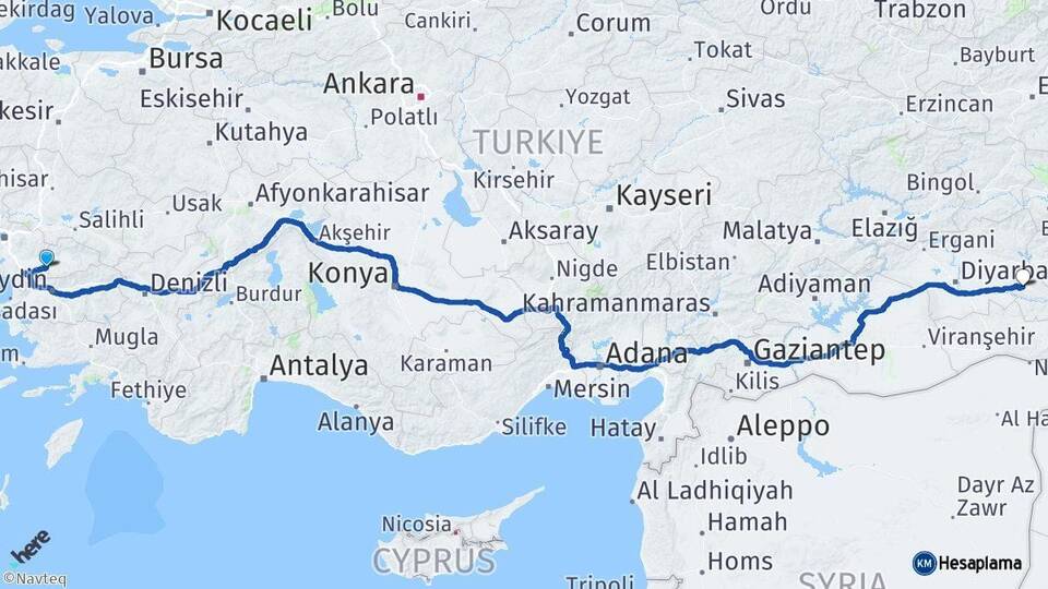 İzmir Tire Batman Arası Kaç Km - Yol Haritası