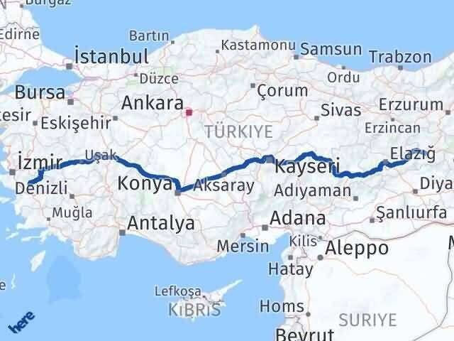 İzmir Tire Bingöl Arası Kaç Km - Yol Haritası