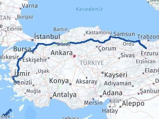 İzmir Tire Gümüşhane Arası Kaç Km - Yol Haritası