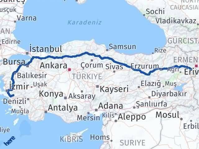 İzmir Tire Iğdır Arası Kaç Km - Yol Haritası