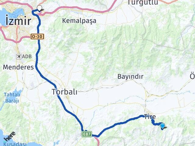 Küçükkemerdere Ege Üniversitesi Arası Kaç Km - Yol Tarifi