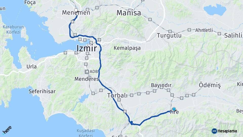 İzmir Tire Menemen Arası Kaç Km - Yol Haritası