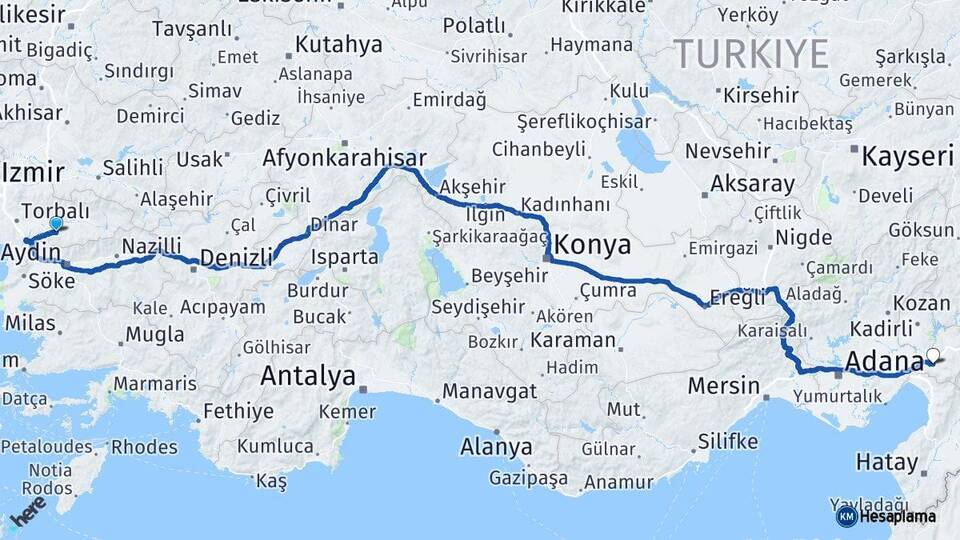 İzmir Tire Osmaniye Arası Kaç Km - Yol Haritası