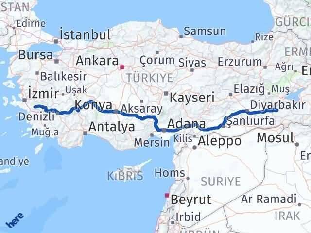 İzmir Tire Siirt Arası Kaç Km - Yol Haritası