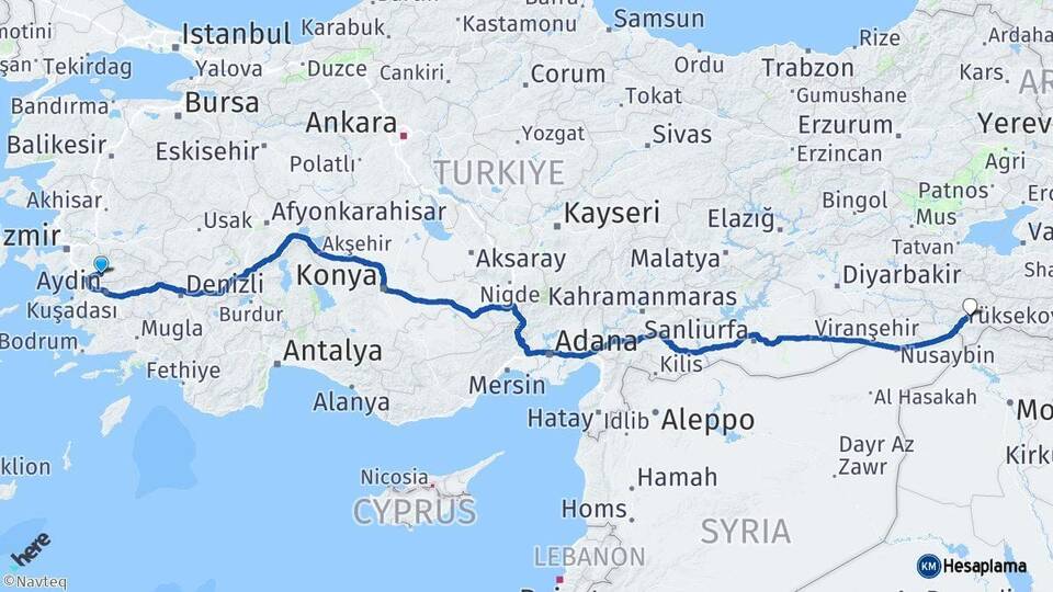 İzmir Tire Şırnak Arası Kaç Km - Yol Haritası