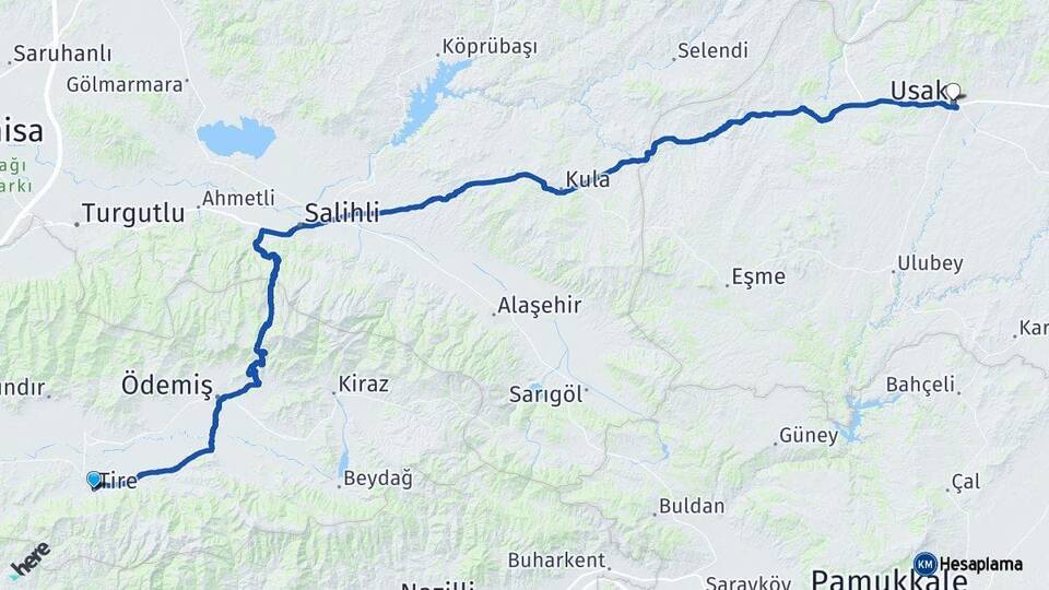 İzmir Tire Uşak Arası Kaç Km - Yol Haritası