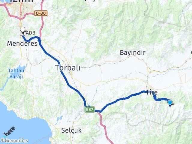 Yamandere Adnan Menderes Havalimanı Arası Kaç Km - Yol Tarifi
