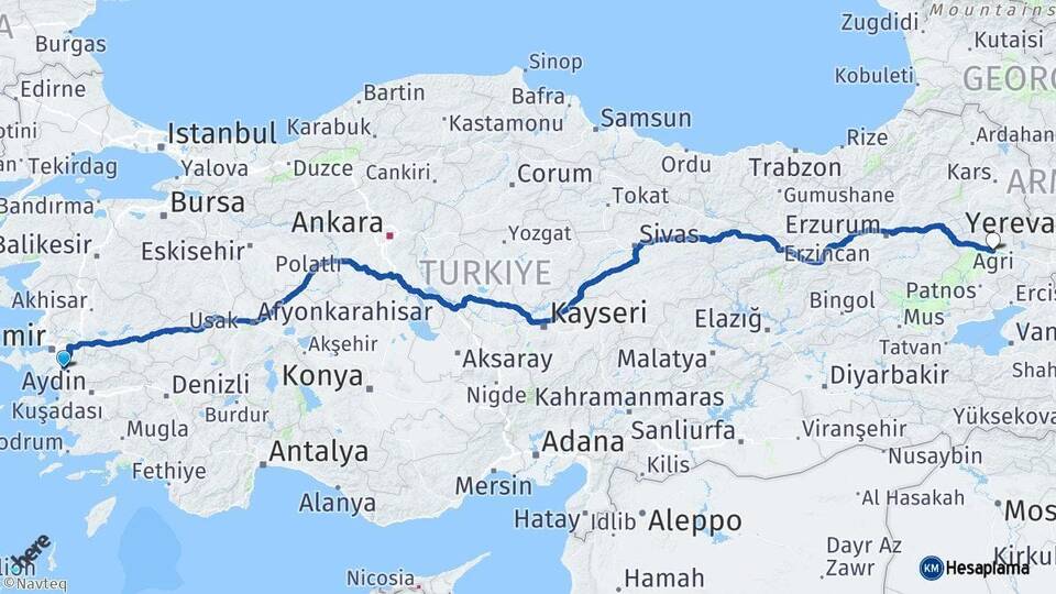 İzmir Torbalı Ağrı Arası Kaç Km - Yol Haritası