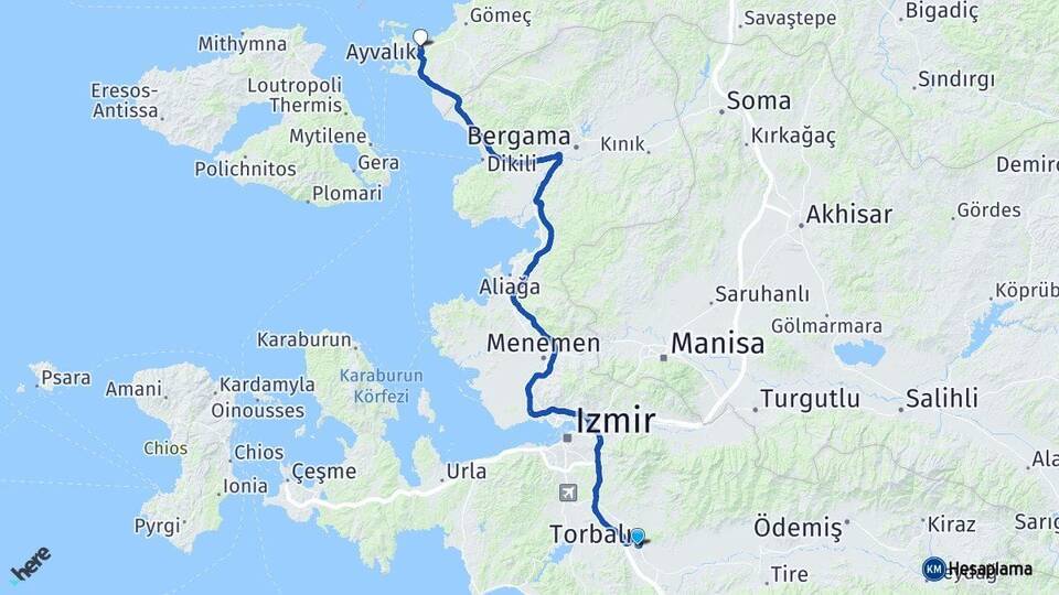 İzmir Torbalı Ayvalık Balıkesir Arası Kaç Km - Yol Haritası