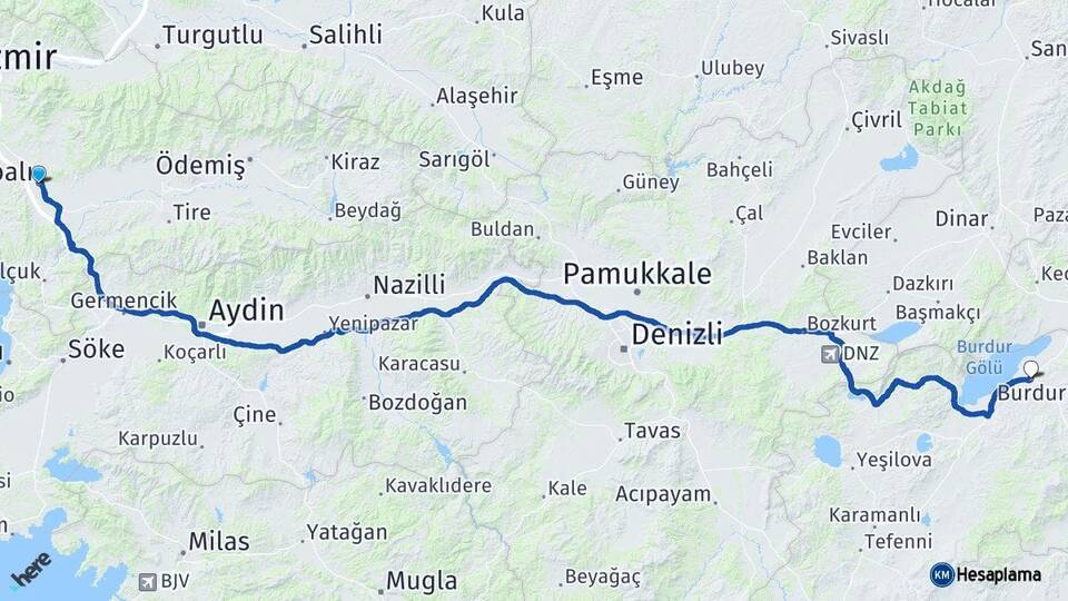 İzmir Torbalı Burdur Arası Kaç Km - Yol Haritası