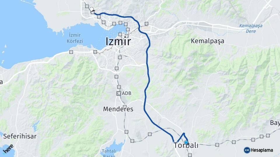İzmir Torbalı Çiğli Arası Kaç Km - Yol Haritası