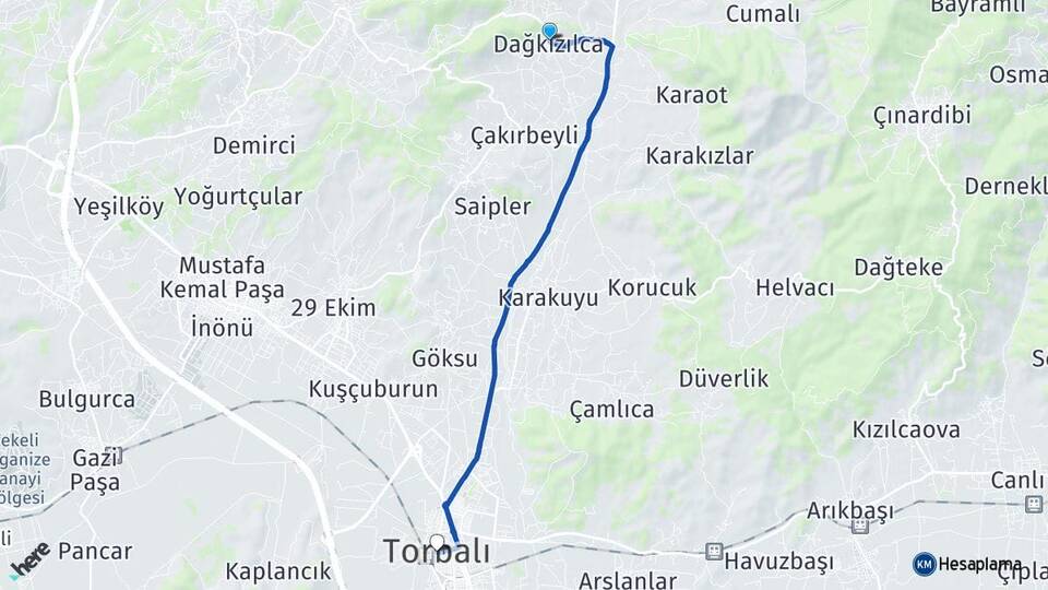 İzmir Torbalı Dağkızılca Torbalı Arası Kaç Km - Yol Haritası