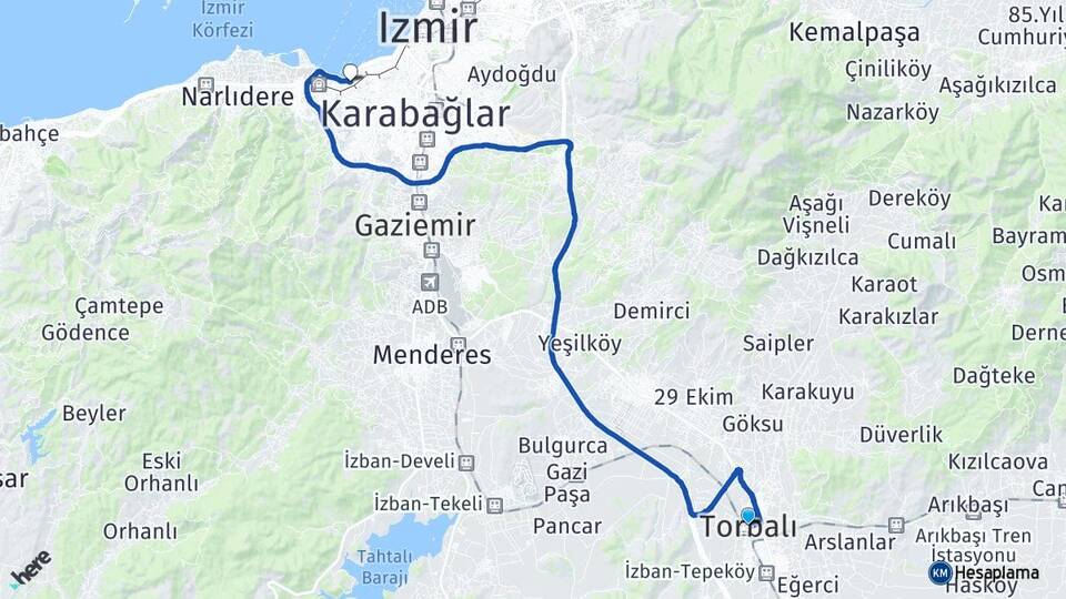 İzmir Torbalı Göztepe Konak Arası Kaç Km - Yol Haritası
