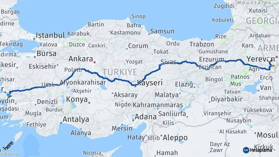 İzmir Torbalı Iğdır Arası Kaç Km - Yol Haritası