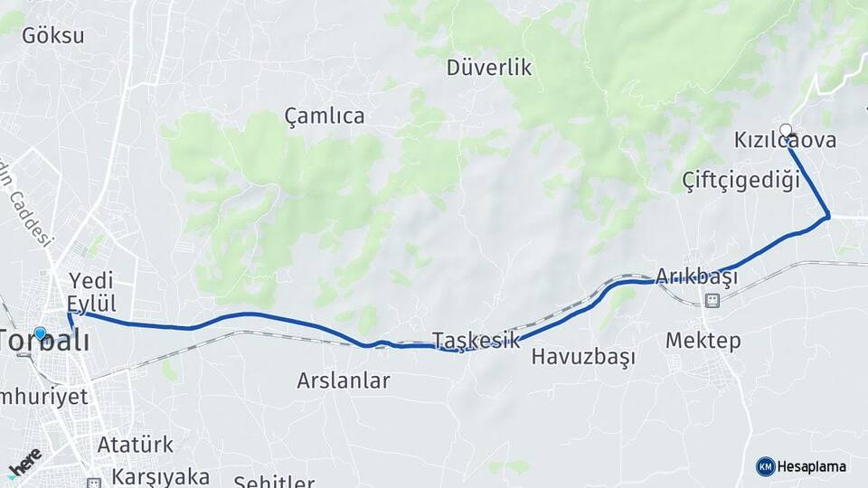 İzmir Torbalı Kızılcaova Bayındır Arası Kaç Km - Yol Haritası