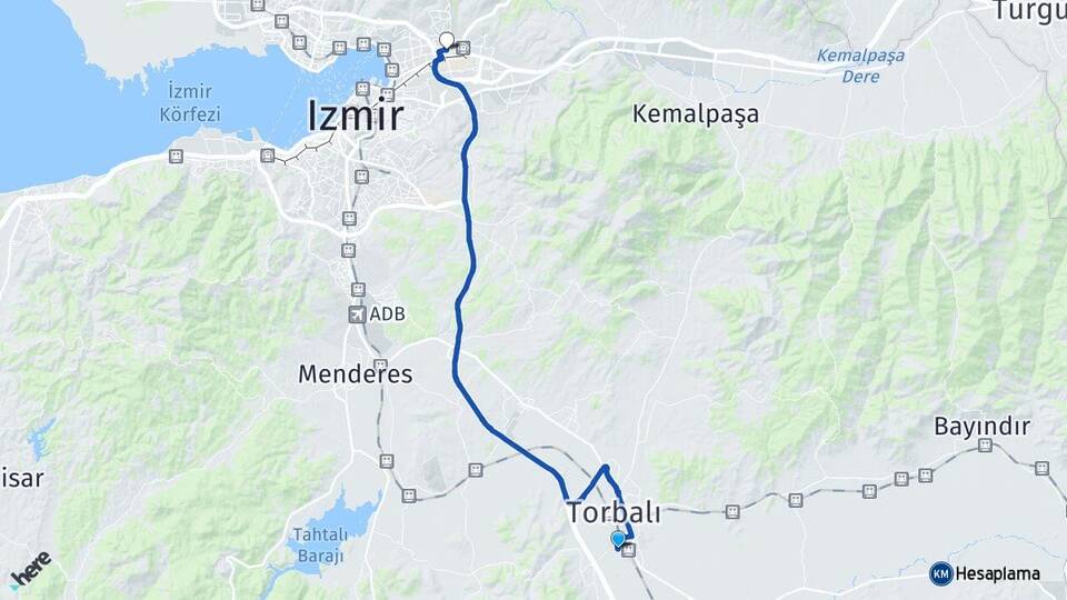 İzmir Torbalı Muratbey Bornova Arası Kaç Km - Yol Haritası